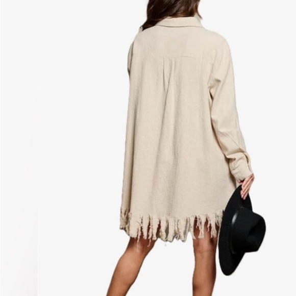 Fringed Hem Oversized Shirt Dress or Shacket Linen Blend Medium NWT - Picture 7 of 7